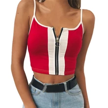 New Arrival Sexy Female Crop top Vest Off Shoulder Sexy Women Strappy Sleeveless Patchwork Zipper Casual Vest Tops Blouse invern