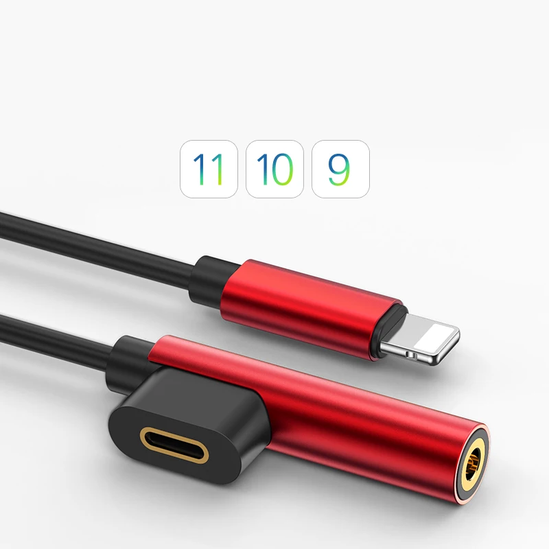 LINGCHEN 2 in 1 Charge Audio 3 5mm Jack Audio Charging Adapter to Earphone Headphone For iPhone Xs Max Xr X 8 7 Plus
