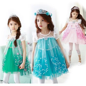 

New 2016 Custom Anna Elsa Girls Princess Children Summer Kids Dress Cloth Party Vestidos Infants Dress Baby Dresses