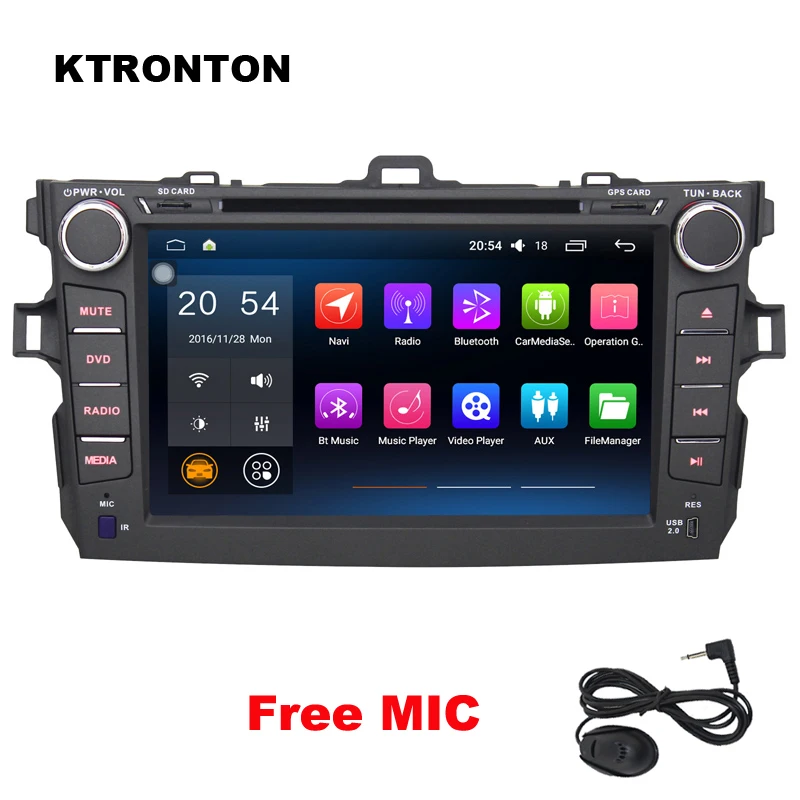 Best Free Microphone ! Android 6.0 Car DVD Player for Toyota Corolla 2007 2011 GPS Stereo Radio RDS DVR BT, Support 3G Wifi OBD