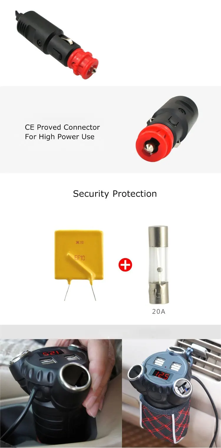 Держатель чашки 4 USB порта 3 Способ автомобильного прикуривателя Разветвитель гнездо зарядное устройство DC 12~ 24 В прикуриватель розетка черный 180 Вт для Ipad