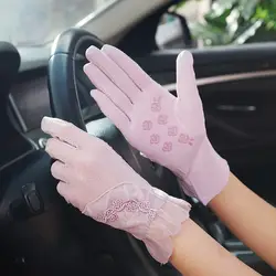 Новые перчатки автомобильные женские летние анти-УФ тонкие наручные короткие сенсорный экран кружева лед шелковые перчатки для вождения