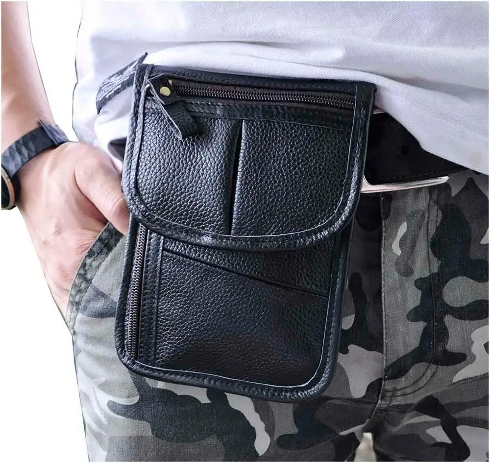 Мужская повседневная многофункциональная маленькая сумка-мессенджер из натуральной кожи на одно плечо через плечо сумка на пояс чехол для сигарет чехол для телефона 8301 - Цвет: Black