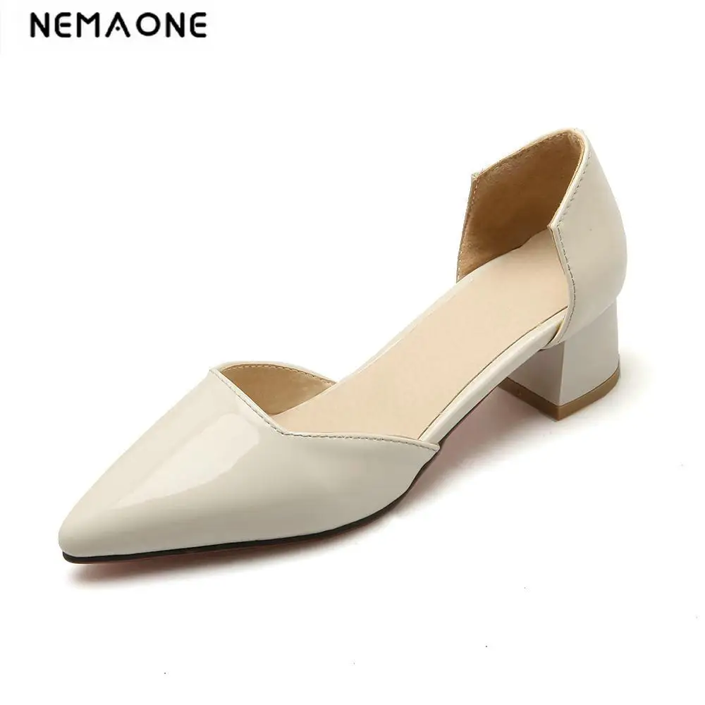 

2018 new arrive big size 34-43 fashion summer shoes woman med heels square heels pointed toe wedding shoes women pumps