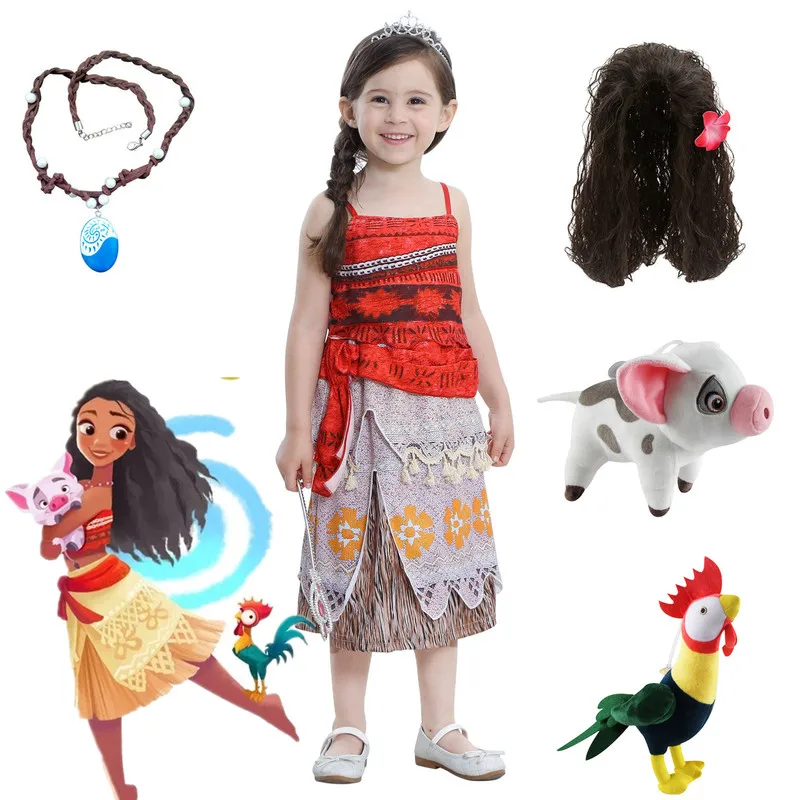 19 Bebe Fille Vetements Cosplay Princesse Robe Moana Enfants Vaiana Fete Robes De Mariee Avec Collier Pet Cochon Poussin Costumes Aliexpress
