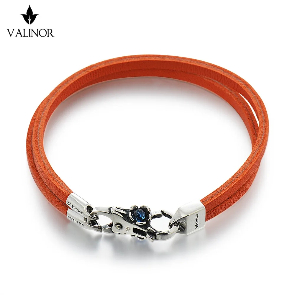 

Orange Double layer of the first layer of leather bracelet 925 Sterling Silver Bracelets SCNP004
