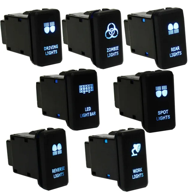 12V Car 4 Wiring Blue LED Light Bar Switch Push Button Switch On Off For Toyota