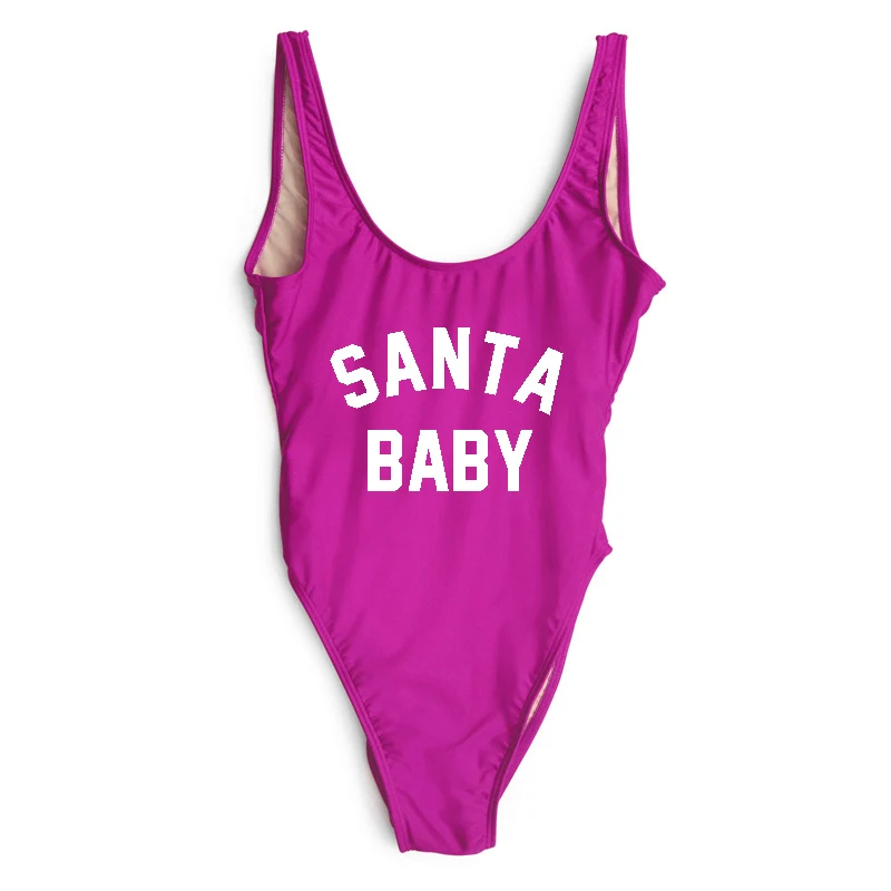 SANTA BABY Одна деталь Плавание костюм купальник женские трусики бикини ванный комплект Плавание одежда для рождественской вечеринки красные, черные пикантные боди-бикини - Цвет: PLWT