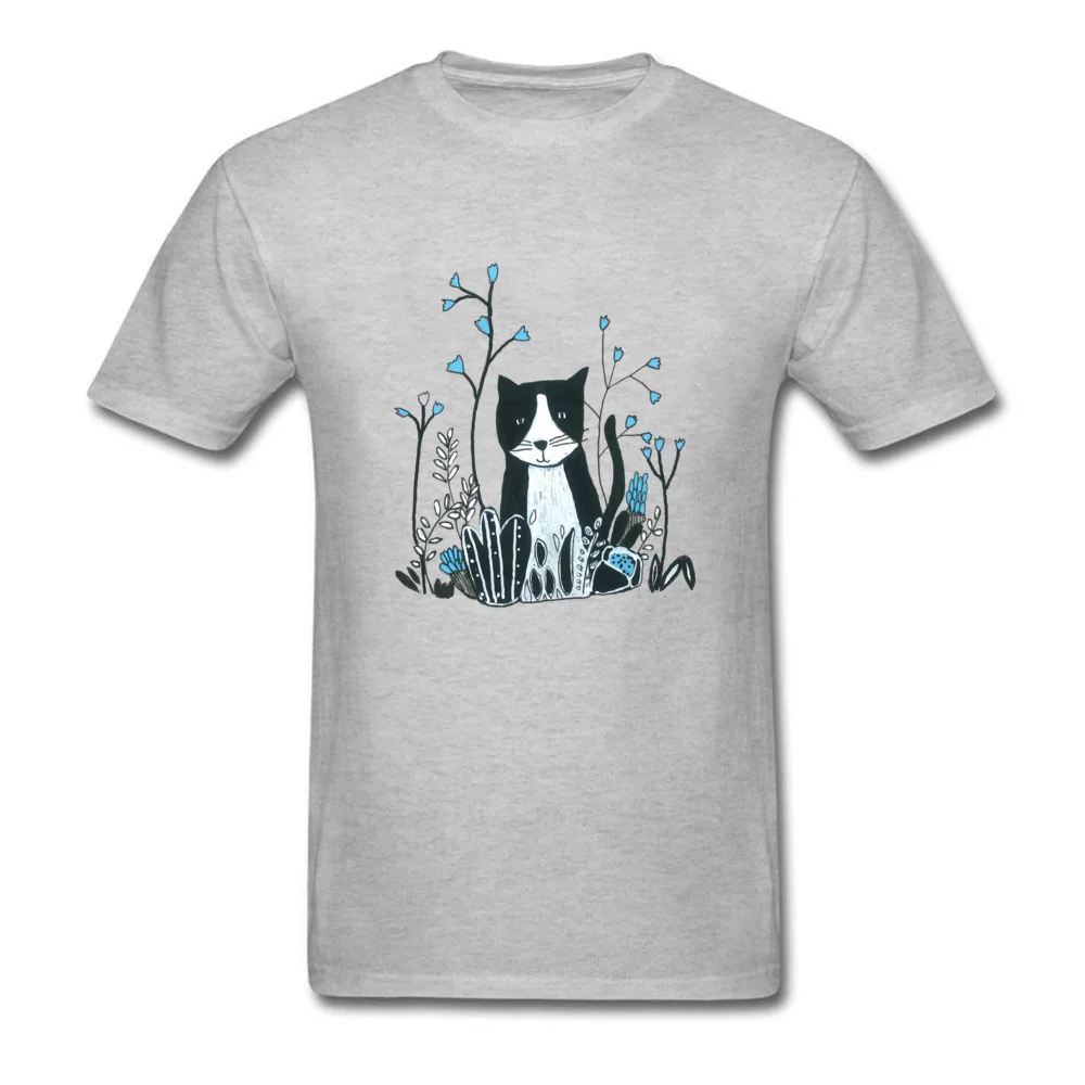 Tees Flower Cat Summer Funny Camisa Short Sleeve Pure Cotton O-Neck Men's Top T-shirts Camisa Tops Tees Top Quality Flower Cat grey