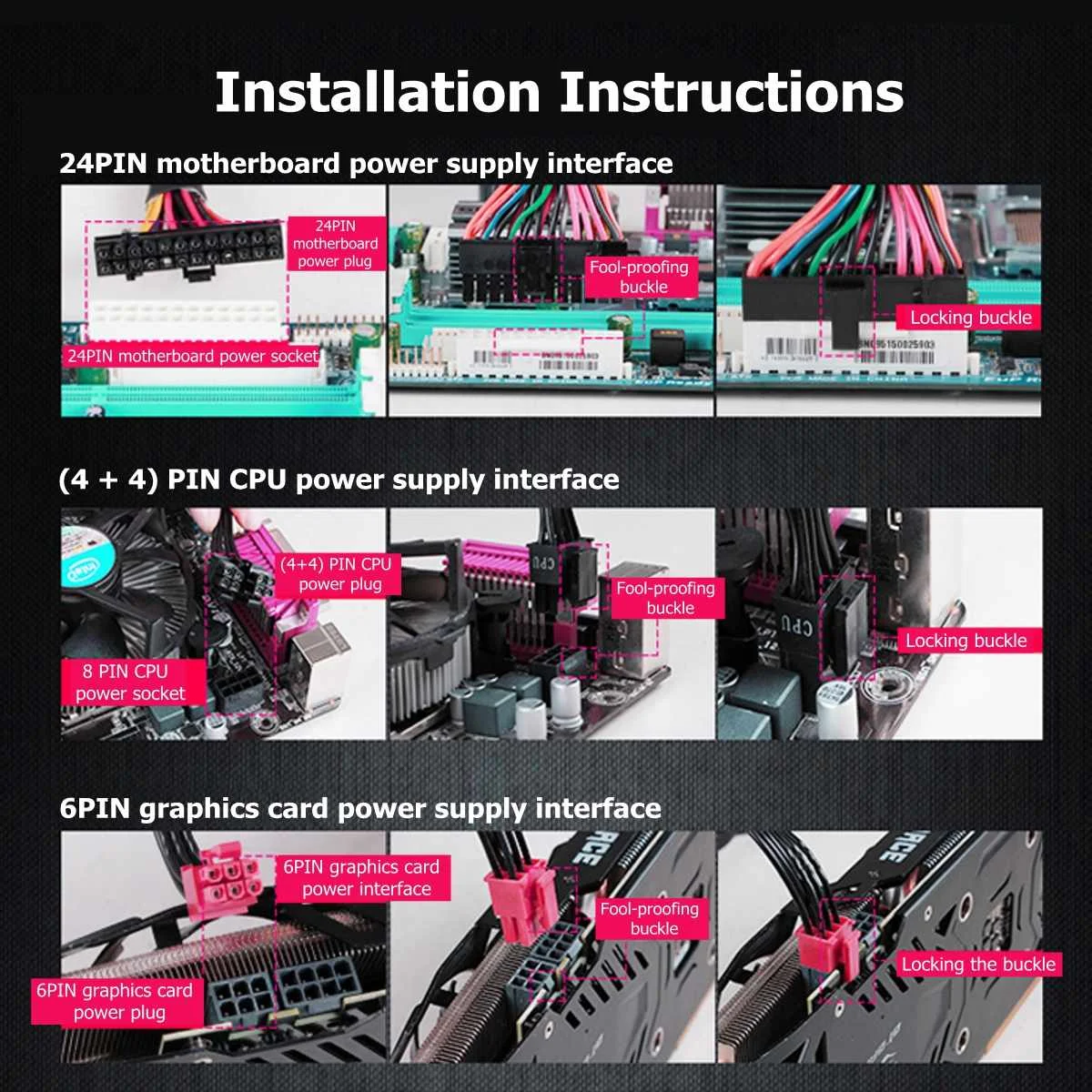 LEORY 1500W PC PSU Power Supply Active PFC 24Pin SATA LED hydraulic 140mm Fan 80 Plus computer Power Supply For BTC