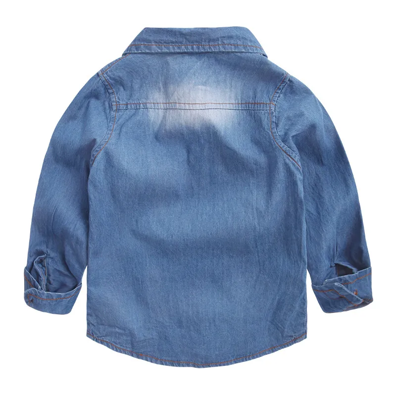 Рубашка для маленьких мальчиков рубашка с длинными рукавами джинсовая синяя весенне-Осенняя детская одежда детской одежды г. новое поступление
