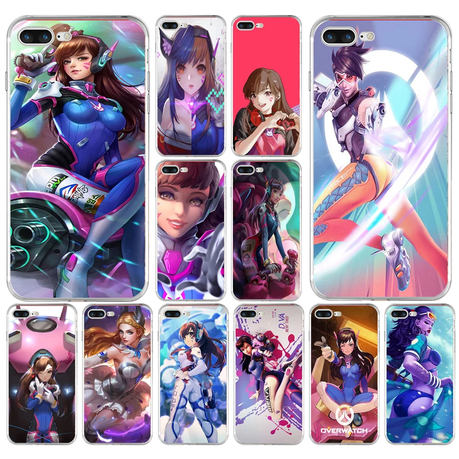 

102A OVERWATCH D.va Soft TPU Silicone Cover Case For Apple iPhone 6 6s 7 8 plus Case