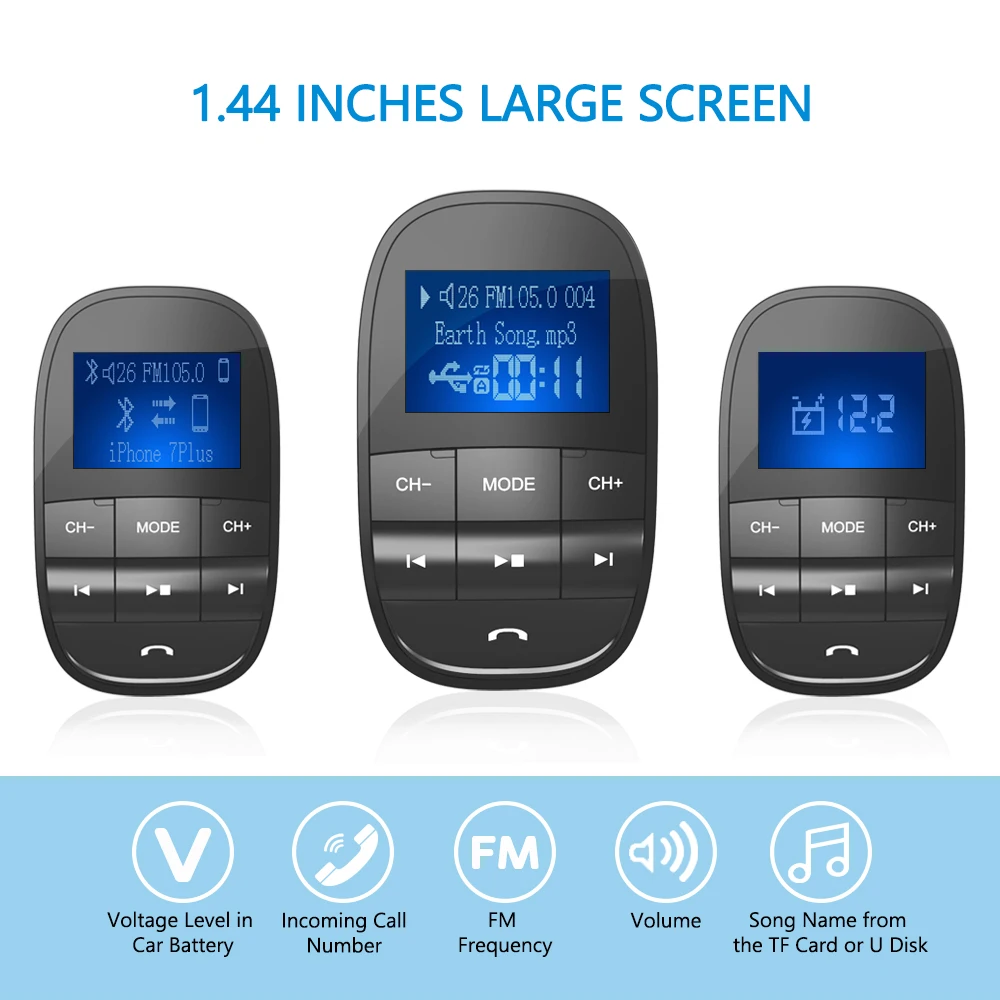 Nulaxy KM20 Car MP3 Players Bluetooth FM Modulator Support Flash Drive TF Card With Dual USB Car Charger FM Transmitter Car Kit