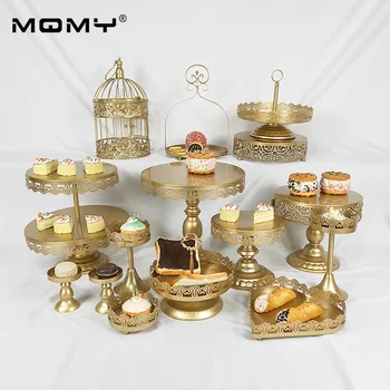 

15Pcs / set Cupcake Decoration With Crystal Wedding Gold 3 Tier Metal Cake Stand