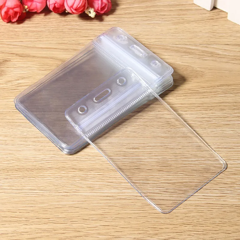 Kicute 10Pcs Vertical Waterproof Transparent Vinyl Plastic Clear Wallet ID Card Badge Holder ...