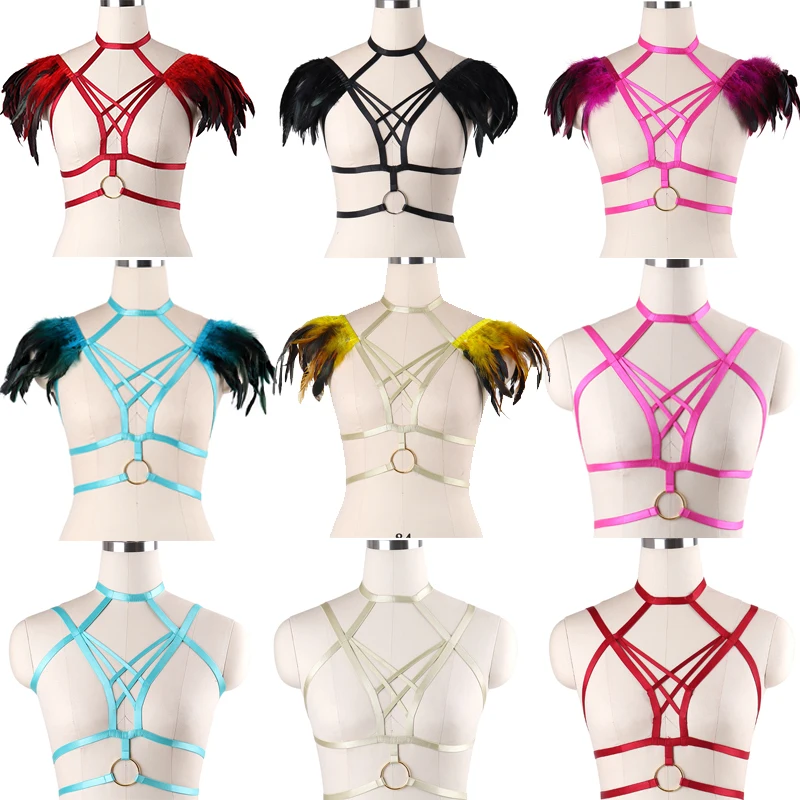 Женский ремень-портупея с перьями Rave Wear клетка бюстгальтер эполетами фетиш