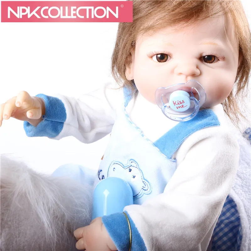 Kaufen NPK 2018 Faser Haar Reborn Babys Realistische Volle Silikon Baby Puppen mit Strampler Echt Leben Bebe Kleinkind Puppe Reborns N84 85