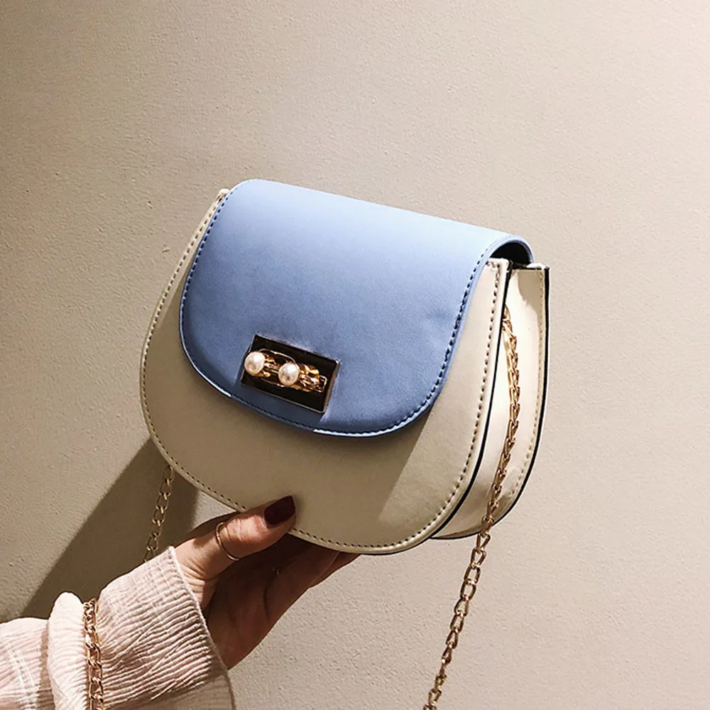 

Simple Chain Messenger Bags 2019 new patchwork color luxury handbags women bags designer shoulder bag samll messenger bag A1