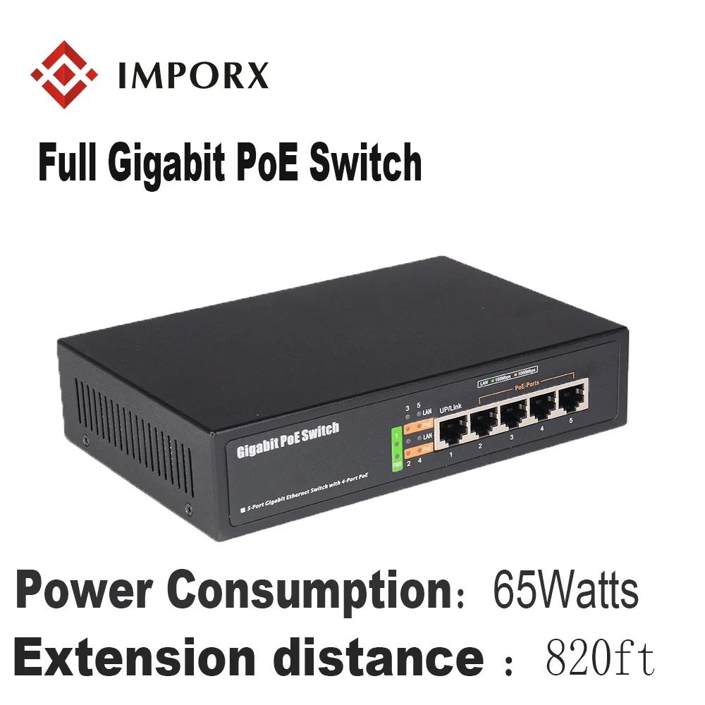 

IMPORX 48V POE switch Ethernet with 4 10/100Mbps Ports IEEE Suitable for Ubiquiti and IP camera/Wireless AP/CCTV camera system