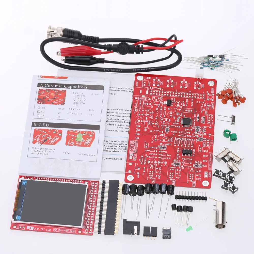 

DSO138 2.4" TFT Handheld Pocket-size Digital Oscilloscope Kit DIY Parts SMD Soldered Electronic Learning Set 1Msps osciloscopio