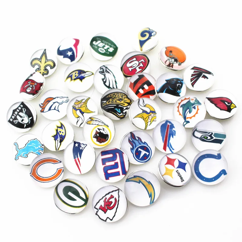 

100pcs/lot Mix America Football Snap Buttons for 18mm NFL Team Snap Bracelet&Bangles DIY Snap Jewelry Charms