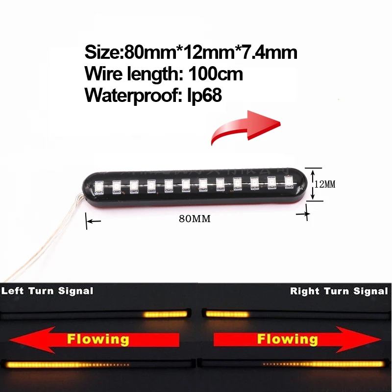  1pcs Universal Flowing Water Flicker LED Motorcycle License Plate Light Motor Scooter Car Indicators Blinkers Amber Lamp 12v  (8)