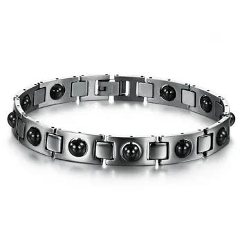 

JAAFAR Wholesale jewelry titanium bracelet health high quality stainless steel and Black Jewelry Bracelet with silicon AS002