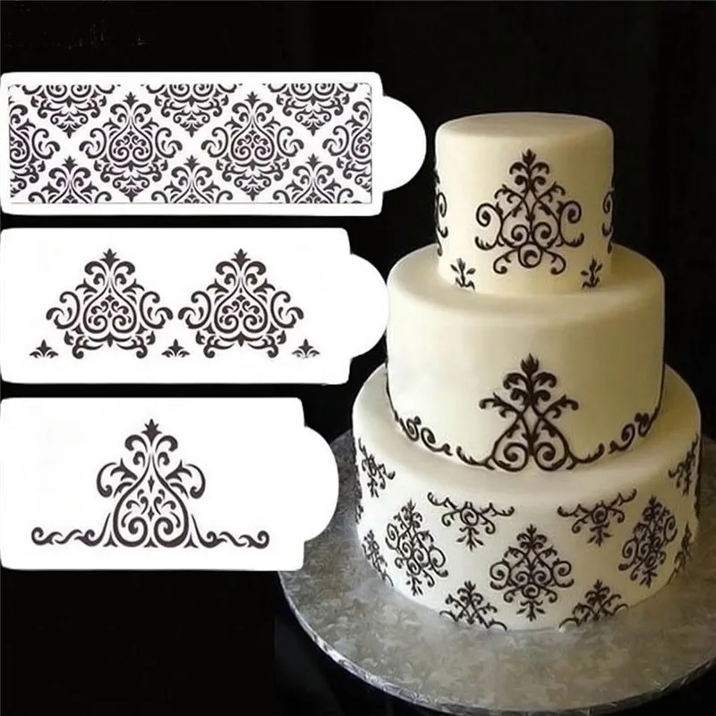 3PCS/set Fondant Cake Embossing Mold Baking Stencil Mould Decorating
