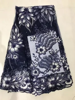 

African Lace Fabric 2017 French black Net Lace new 3 d embroidered fabric 5yard High Quality African Tulle beads Lace Fabric
