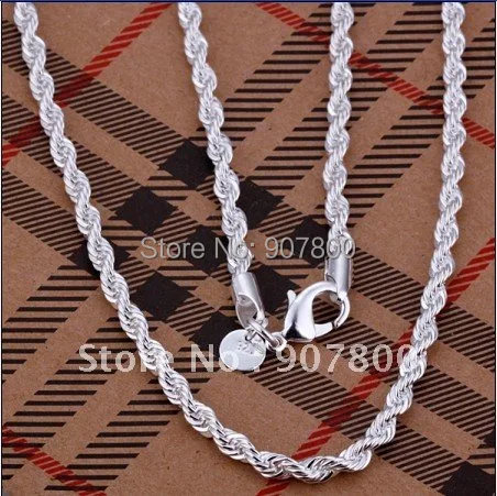 

Fashion Jewelry silver twisted rope chain necklace 4MM 16-24inches Top Quality Factory price wholesale