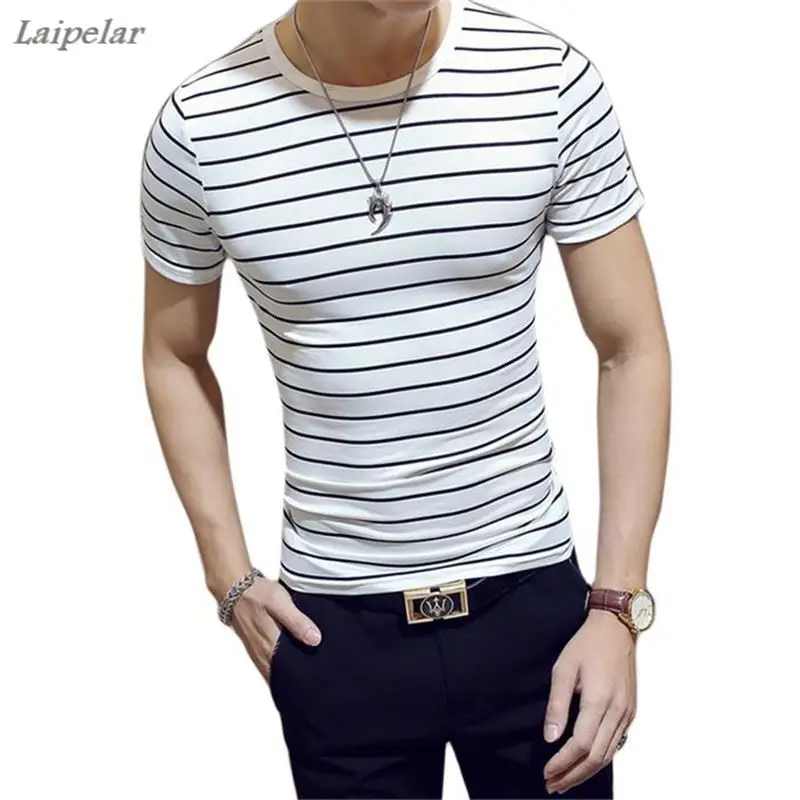 

New Men's T Shirts Fashion Summer Striped Slim Fit Short Sleeve T Shirt Men Camiseta Casual T-Shirt Male Tops Tees Black White