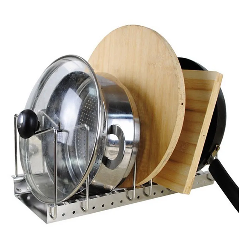 

304 Stainless Steel Pot Lid Rack Pan&Cutting Board Holder Organizer for Kitchen 6 Compartments with Drain Tray