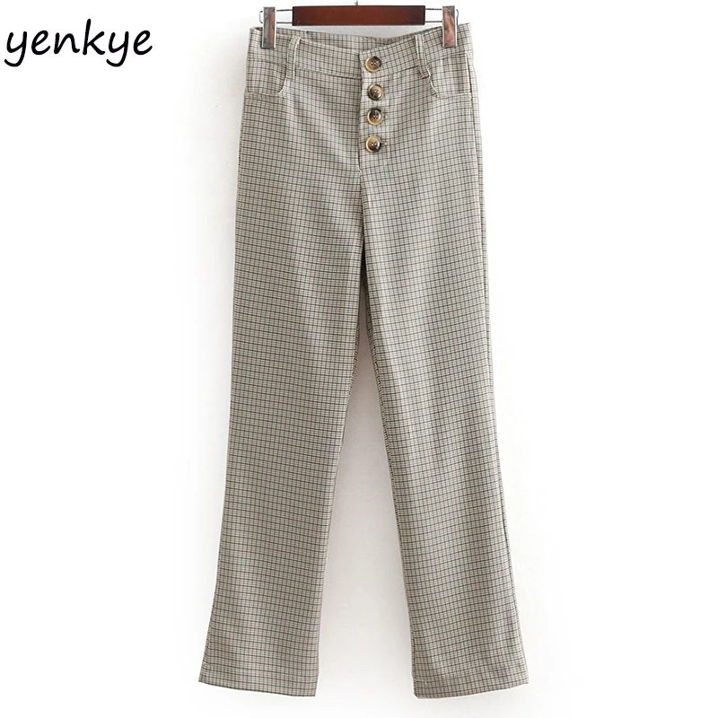 Buy European Style Women Button Vintage Chckered Pants