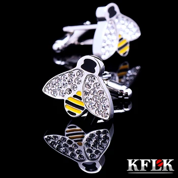 

KFLK 2020 Luxury New shirt cufflinks for mens Brand cuff buttons Crystal cuff links High Quality Bee abotoaduras Jewelry