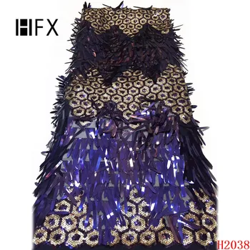 

HFX African french lace fabric charming sequins nigerian tulle lace high quality african tulle lace fabrics for party 2038