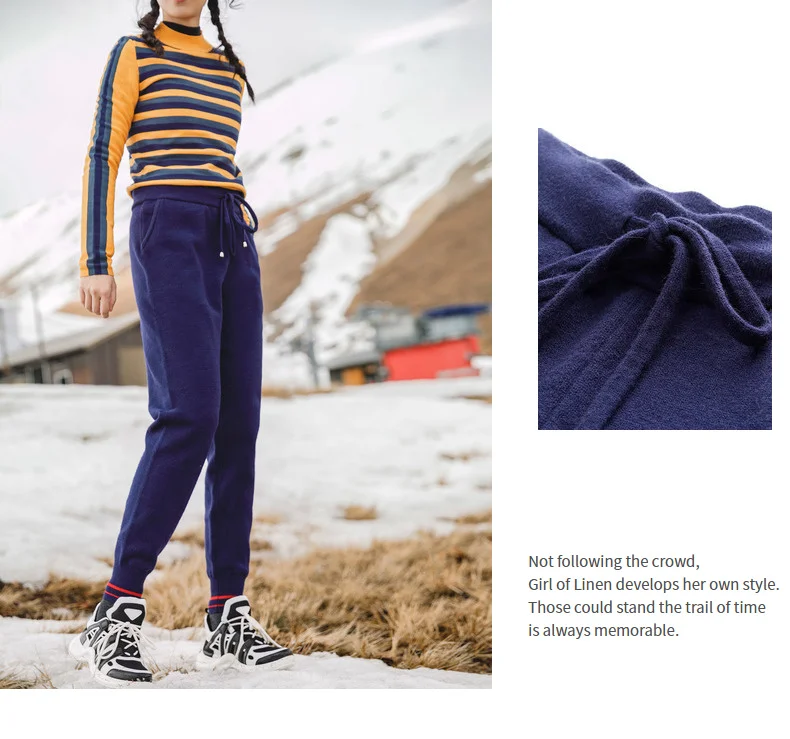 INMAN Зима Новое поступление женские модные контрастные цвета свободные спортивные повседневные женские длинные брюки