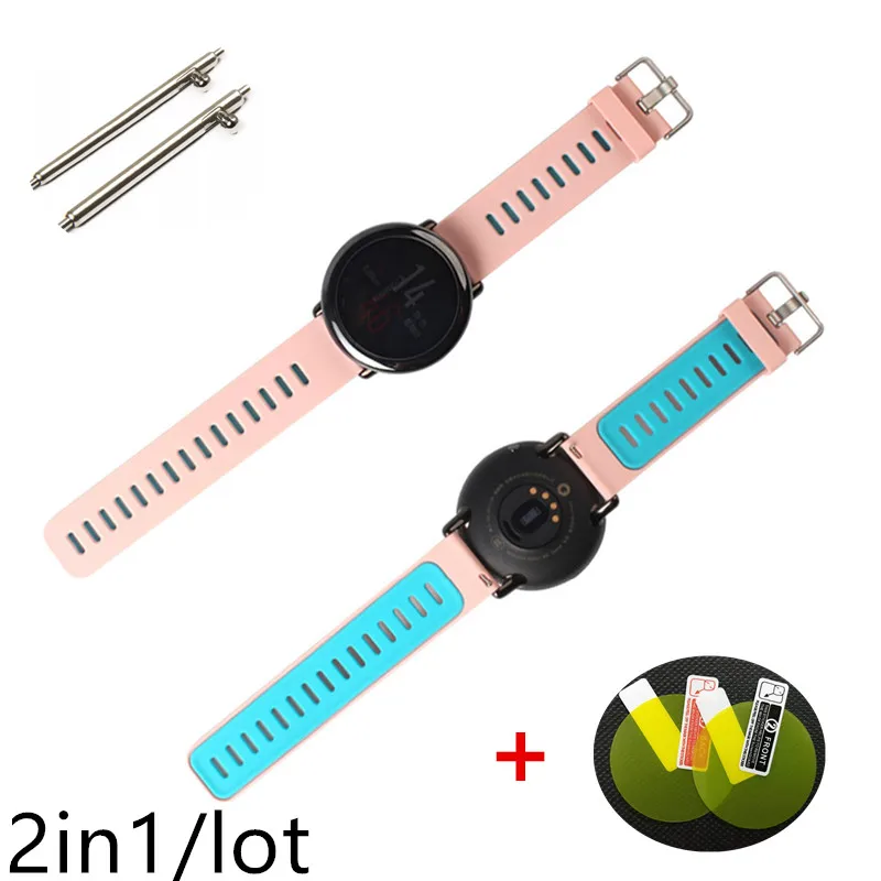 22 мм Ремешки для наручных часов спортивные Смарт-часы для Xiaomi Huami Amazfit Pace Amazfit Stratos ремешок для часов Brecelet двухцветный ремешок - Цвет: 22mm Pink