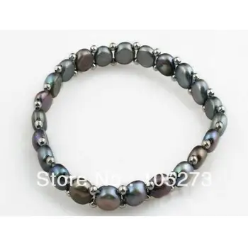 

Wholesale Pearl Jewelry Bracelet 4-8mm Silvers Beads Flat Shaper Natural Freshwater Pearl Stretch Bracelet 7.5'' Free Shipping