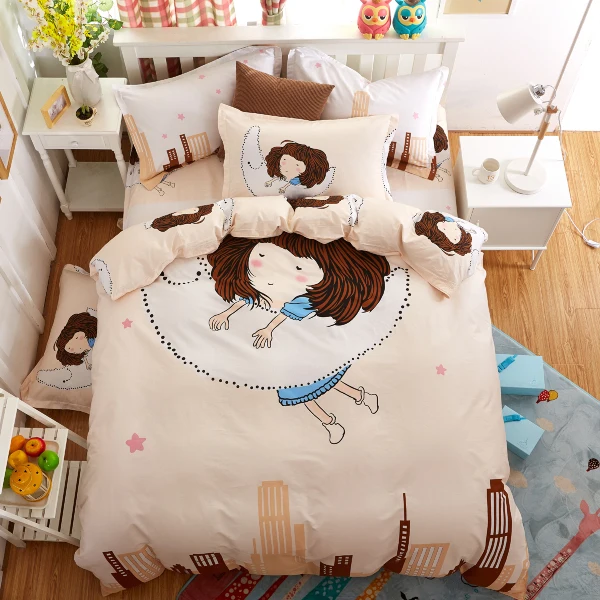 

Lovely Cartoon Moon girl Cat Elephant Fawn Printing 100% cotton Bedding Set Duvet Cover Bed sheet Pillowcases Gift For Child