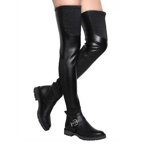2016 Hot Fashion Women Thigh High Boots Sexy Elastic Boots Slip-On Flats Shoes Knee-High Boots Women Brand Boots
