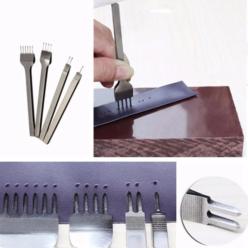 

4 pc 1+2+4+6 Prong Leather Craft Tools 3/4/5mm Hole Punches Stitching Punch Tool