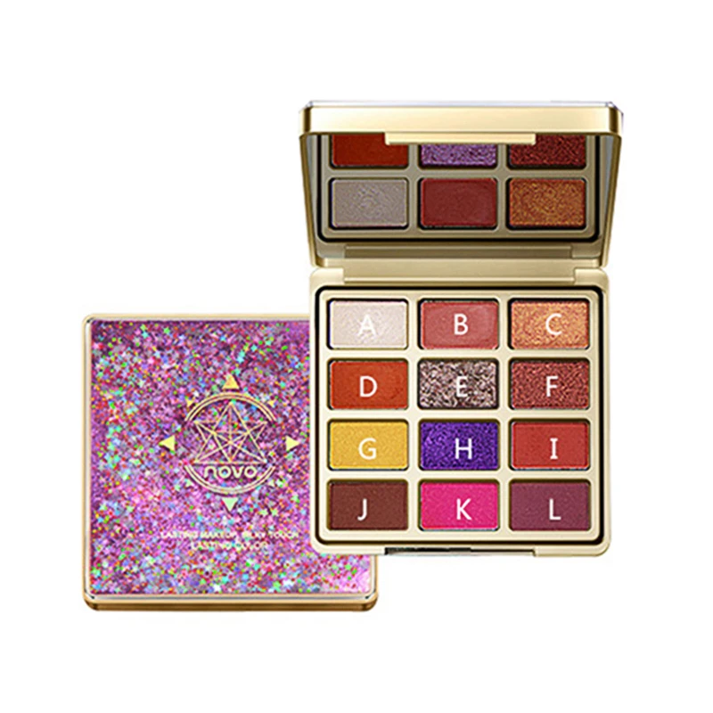 NOVO 12 Colors Quicksand Shadow Palette Shimmer Glitter Eye Shadow Palette Shadow Bare Makeup Nude Korea Cosmetics Makeup