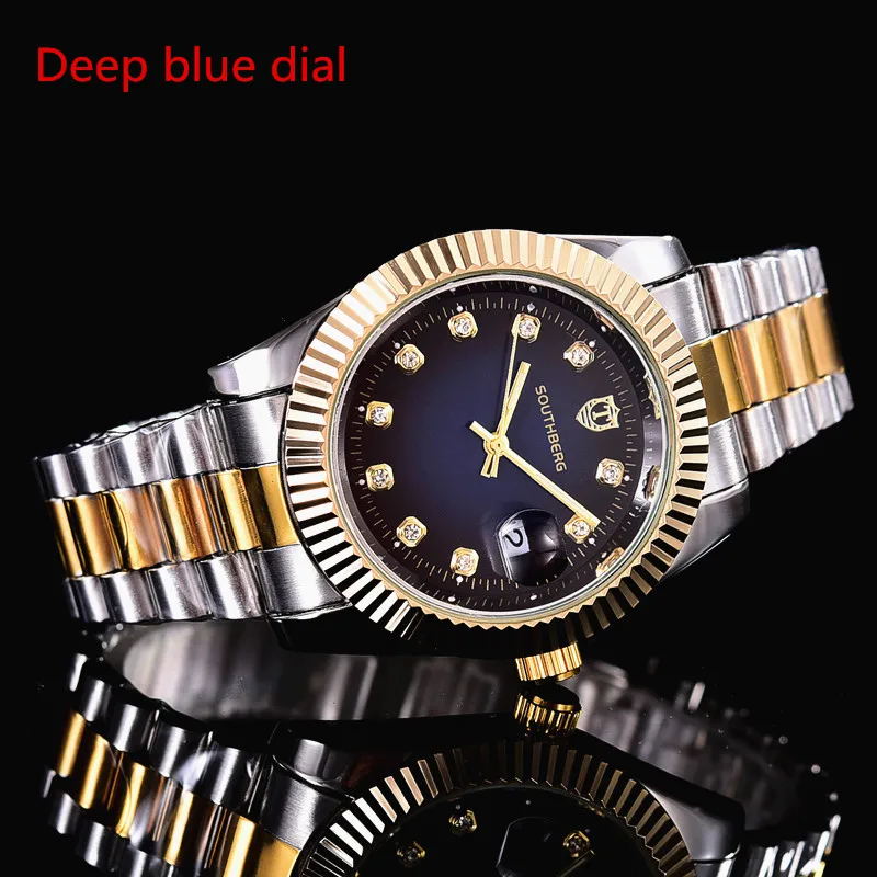 SOUTHBERG золотые серебряные часы для мужчин GMT вращающийся ободок сапфировое стекло нержавеющая сталь Ремешок Спортивные кварцевые наручные часы reloj relogio