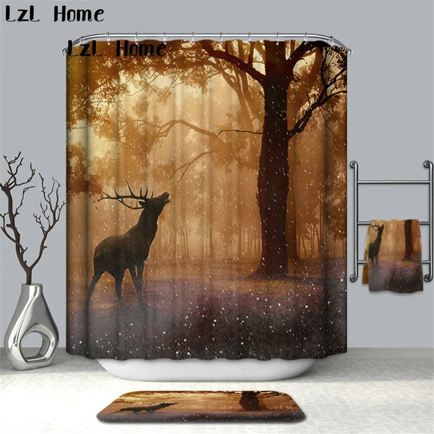 Lzl Home 1pcs Deer Waterproof Shower Curtain Eco Friendly Bathroom