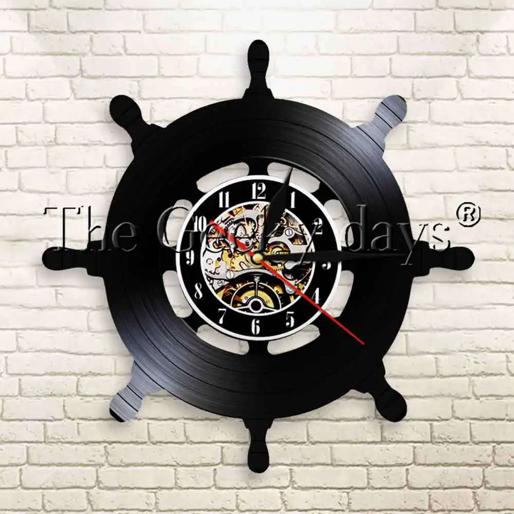 1Piece Nautical Steering Wheel Vinyl Record Wall Clock Ship Boat