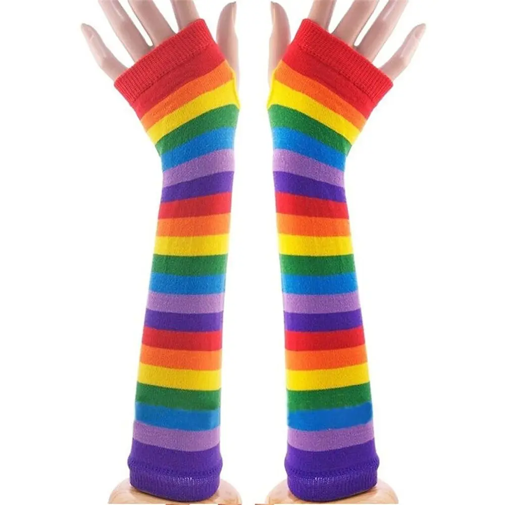 1 Pair Cotton Blend Rainbow Fingerless Arm Warmer High Quality Long