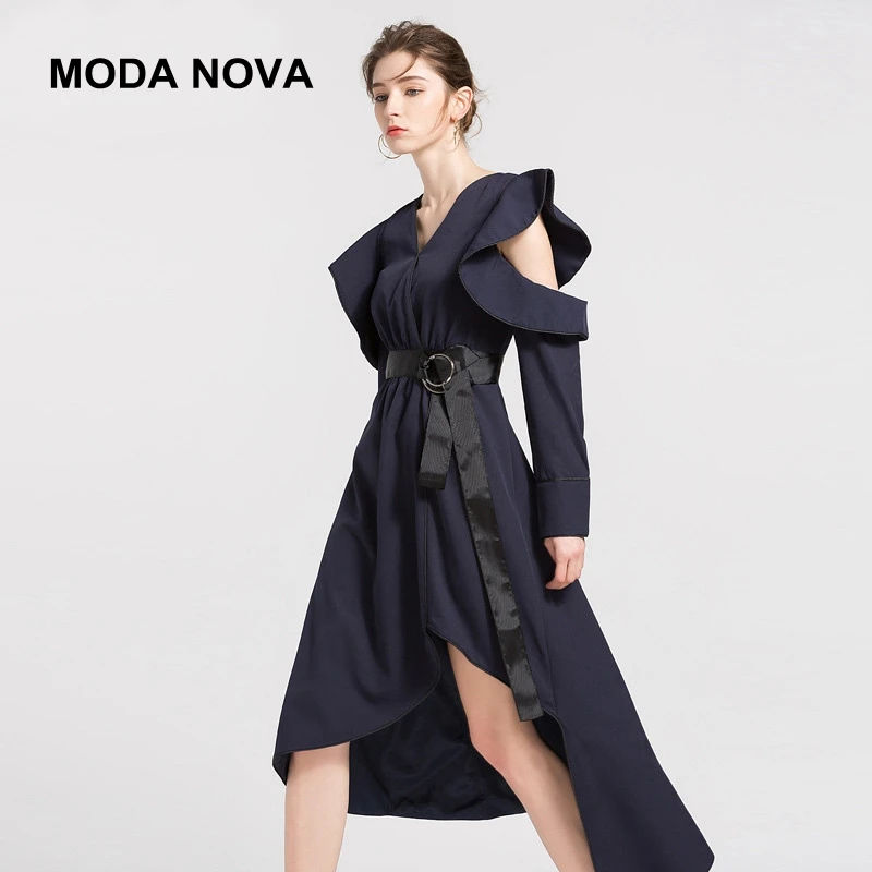 MODA NOVA/дизайнерское платье для подиума женское винтажное с оборками открытая