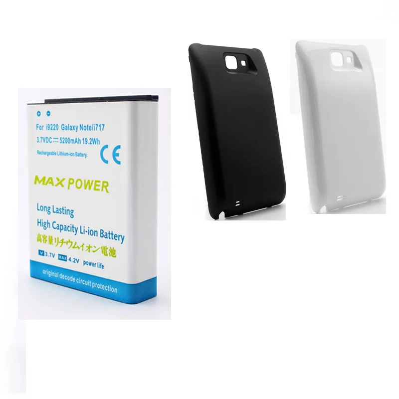 High Capacity 5200mAh Extended Replacement Li ion Battery Black White Back Cover For Samsung Galaxy Note
