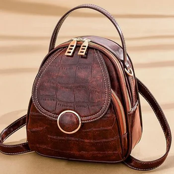 

Fashion Quality Soft Leather Vintage Shoulder Backpack bag Women Multi-Function samll Backpack Travel Purse phone Bags B43-20