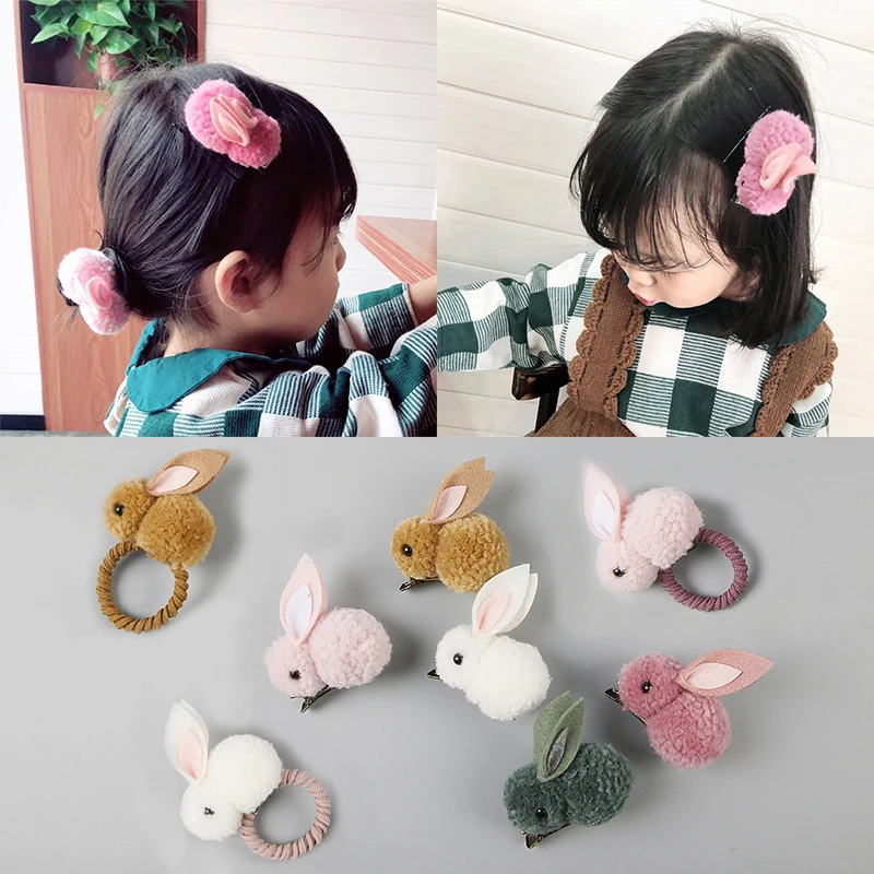 LNRRABC 1 шт., плюшевая заколка для волос в виде кролика, веревка для волос, милая мультяшная заколка для волос, корейский 3D животное, Детские аксессуары для волос, резинка